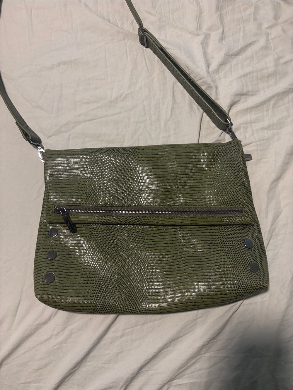 Hammett VIP Reserve Green Snakeskin Medium Crossbody